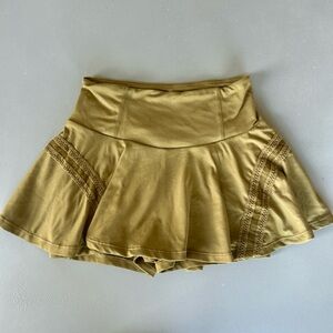 Gold Flared Skirt with Lace Detail